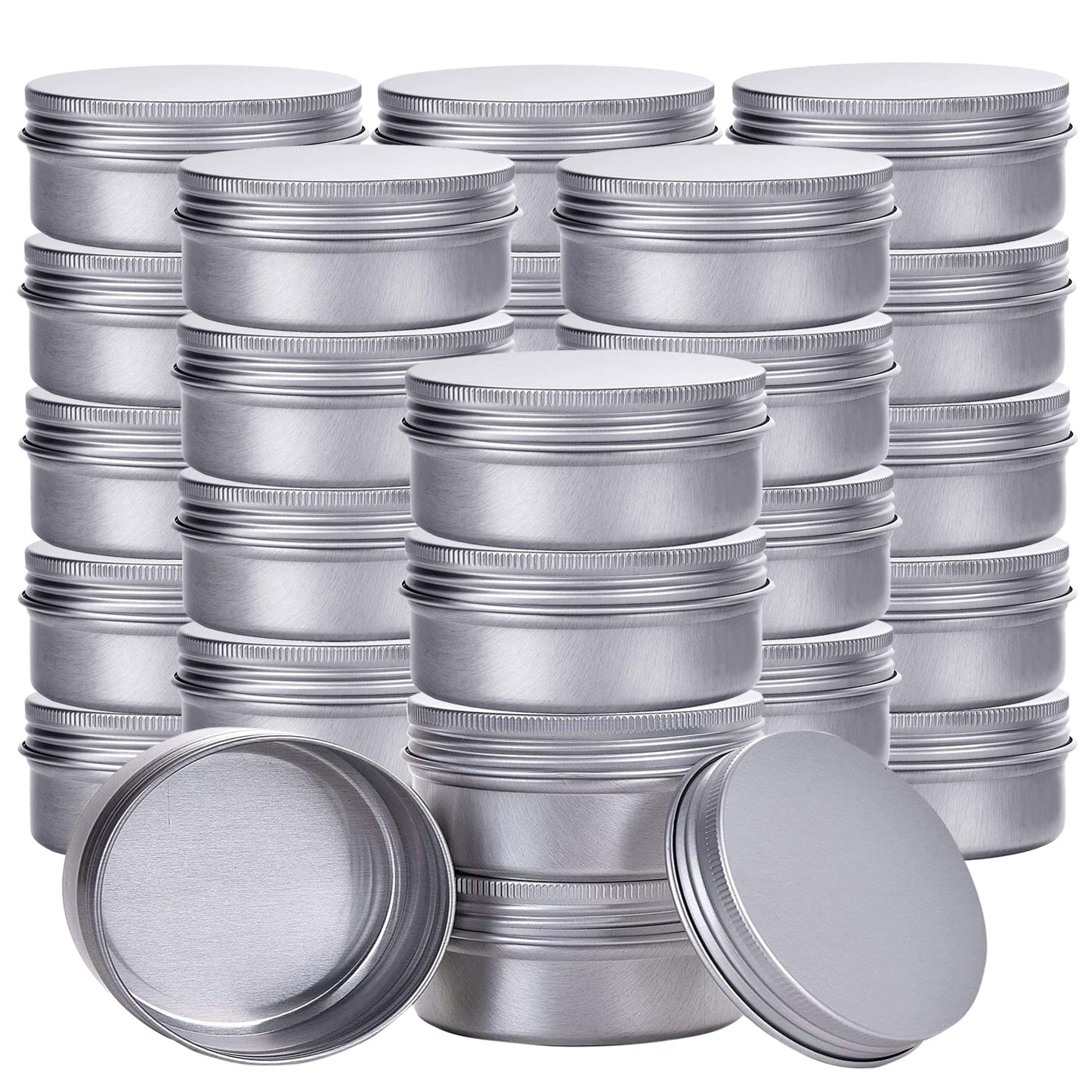 1 Ounce Aluminum Tin Jar Refillable Containers 30 ml Aluminum Screw Lid Round Tin Container Bottle for Cosmetic,Lip Balm, Cream, 60 Pack