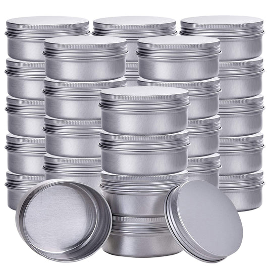1 Ounce Aluminum Tin Jar Refillable Containers 30 ml Aluminum Screw Lid Round Tin Container Bottle for Cosmetic,Lip Balm, Cream, 60 Pack
