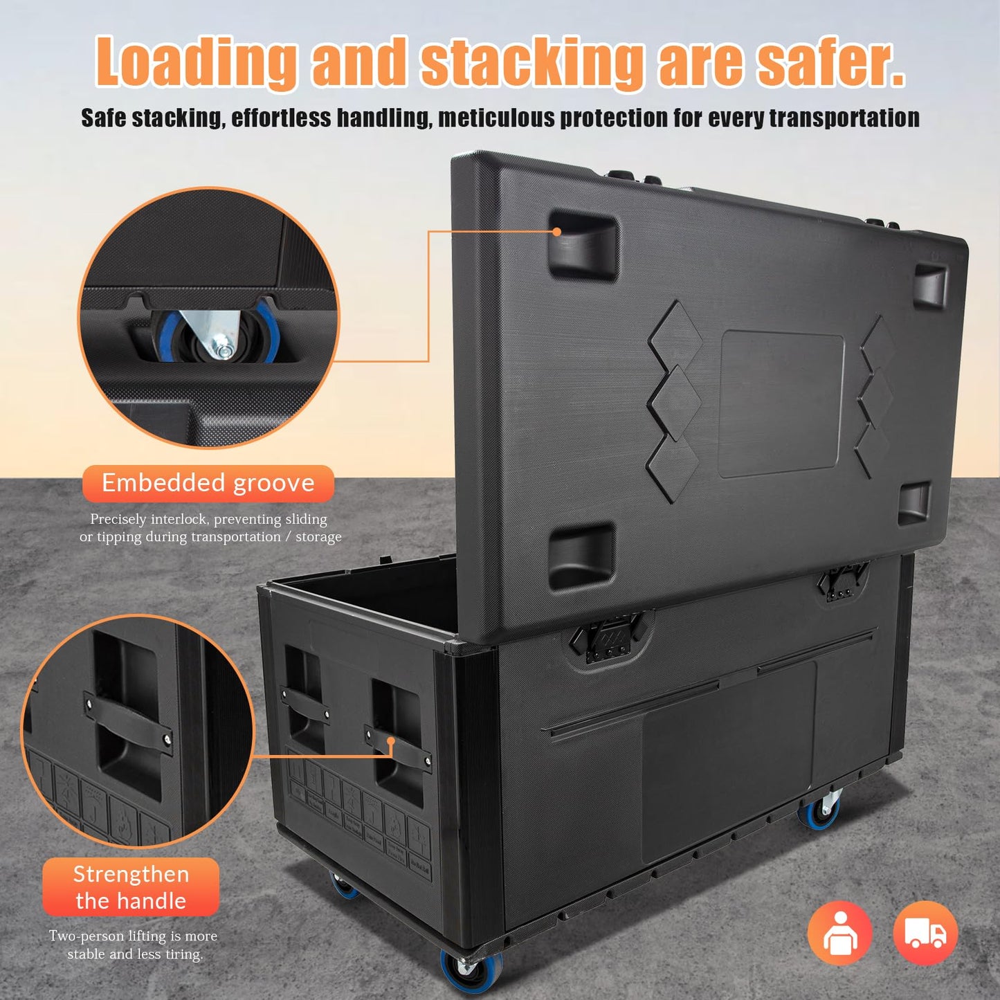 Muscab Heavy Duty Road Case with Wheels, 44.5"x22.05"x20.08" Stackable Rolling Case Utility Cable Trunk Storage, ATA Rolling Storage Equipment Case for Pro Audio (Requires Assembly)