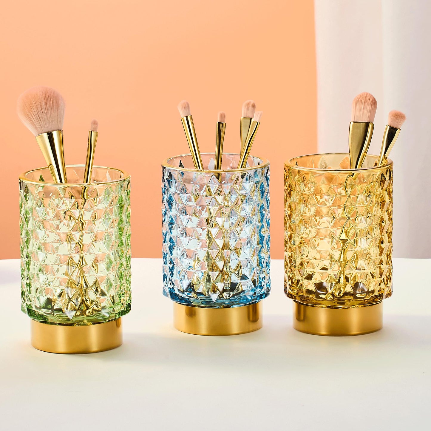 LEICURACE Makeup Brush Holder Organizer,Toothbrush Holders,Desk Pen Pencil Holder,Multifunctional Vintage Glass Brush Cup（A46-2-US）