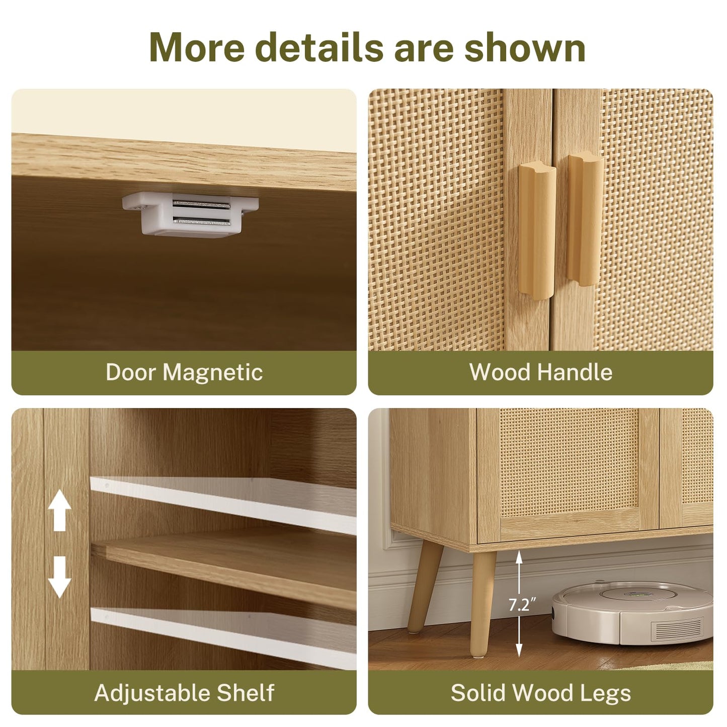 Iwell Storage Cabinet with 2 Shelves, Rattan Cabinet with 2 Doors, Sideboard Buffet Cabinets with Storage for Living Room, Dining Room, Entryway, Natural
