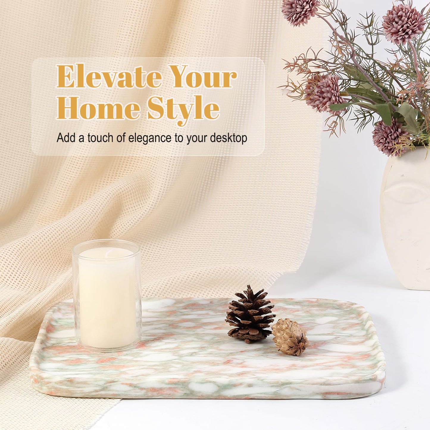 Koville Marble Tray, 12"x8" Marble Vanity Tray for Countertop Bathroom Kitchen Dresser, Decorative Catchall Trays for Perfume Jewelry, Rectangular Stone Serving Tray(Rosso Norvegian)