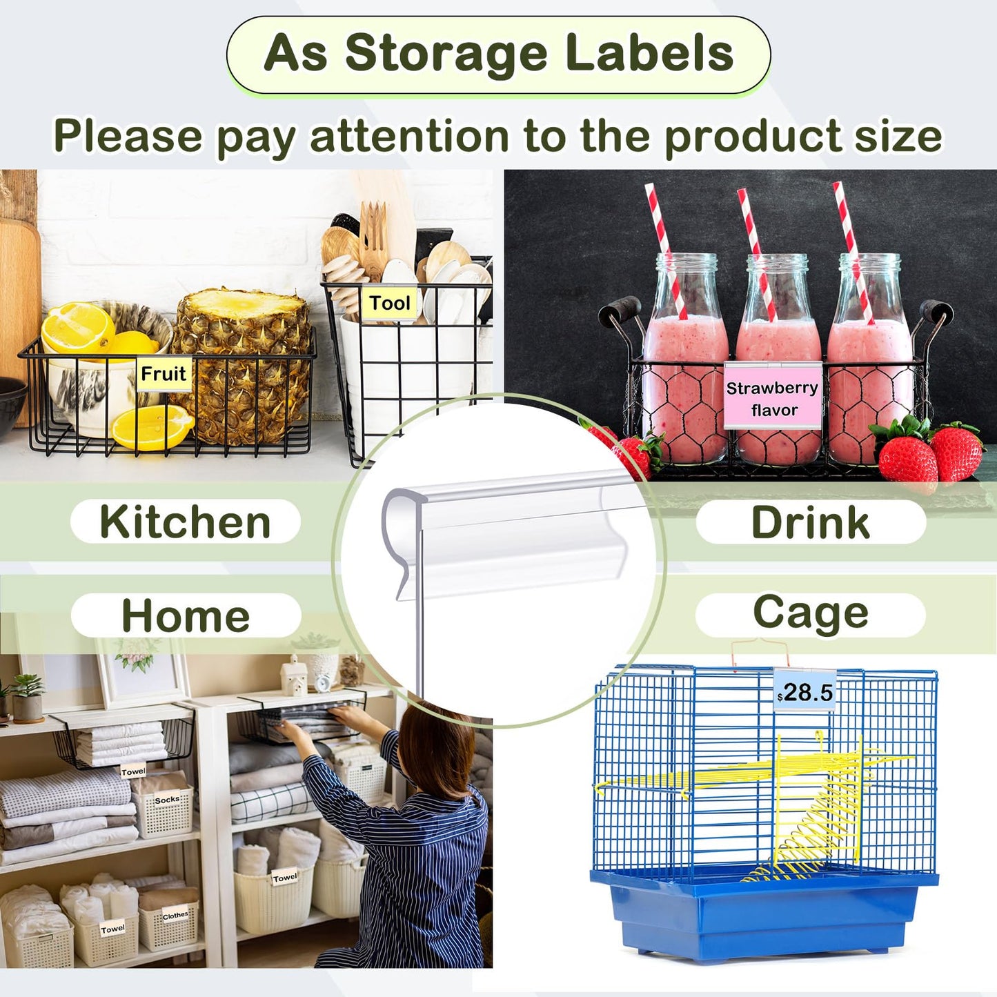 Tatuo 300 Pcs Reusable Plastic Wire Shelf Label Holders, Price Card Sign for Pantry Retail Supermarket Merchandise Shopping Mall Shop Ticket Display Holder Clip on Design, 2.36" L x 1.65" H (Clear)