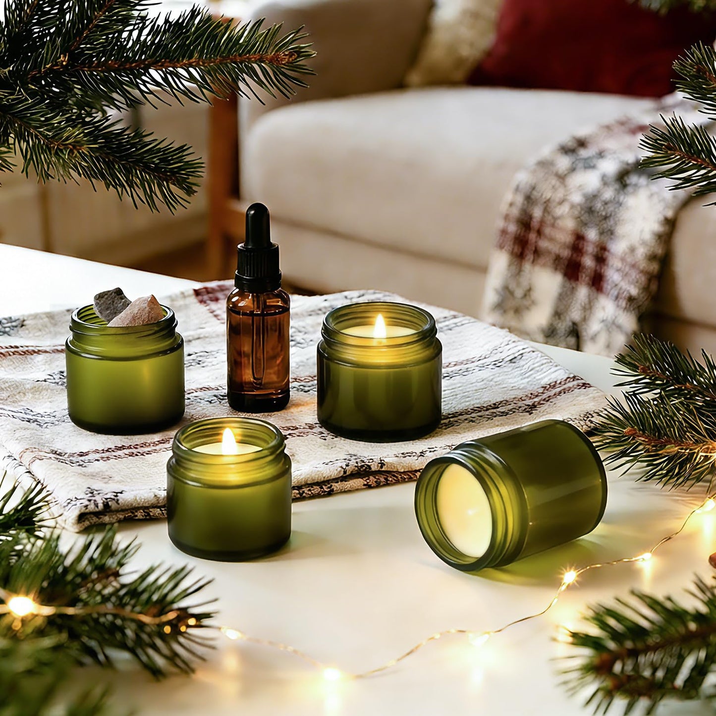 HOA Kinh 3 Pack Green Frosted Glass Jars Empty Cosmetic Containers Round Airtight Glass Jar with Inner Liners and black Lids for Storing Lotions, Powders, and Ointments