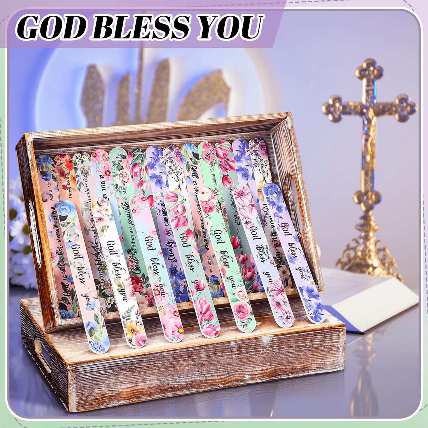 Lanties 50 Pack Christian Gifts Bulk for Women Scripture Nail Files Christian Party Favors Bible Verse Emery Boards Religious Gifts for Teacher Mothers Employee Staff Coworkers Office Supplies