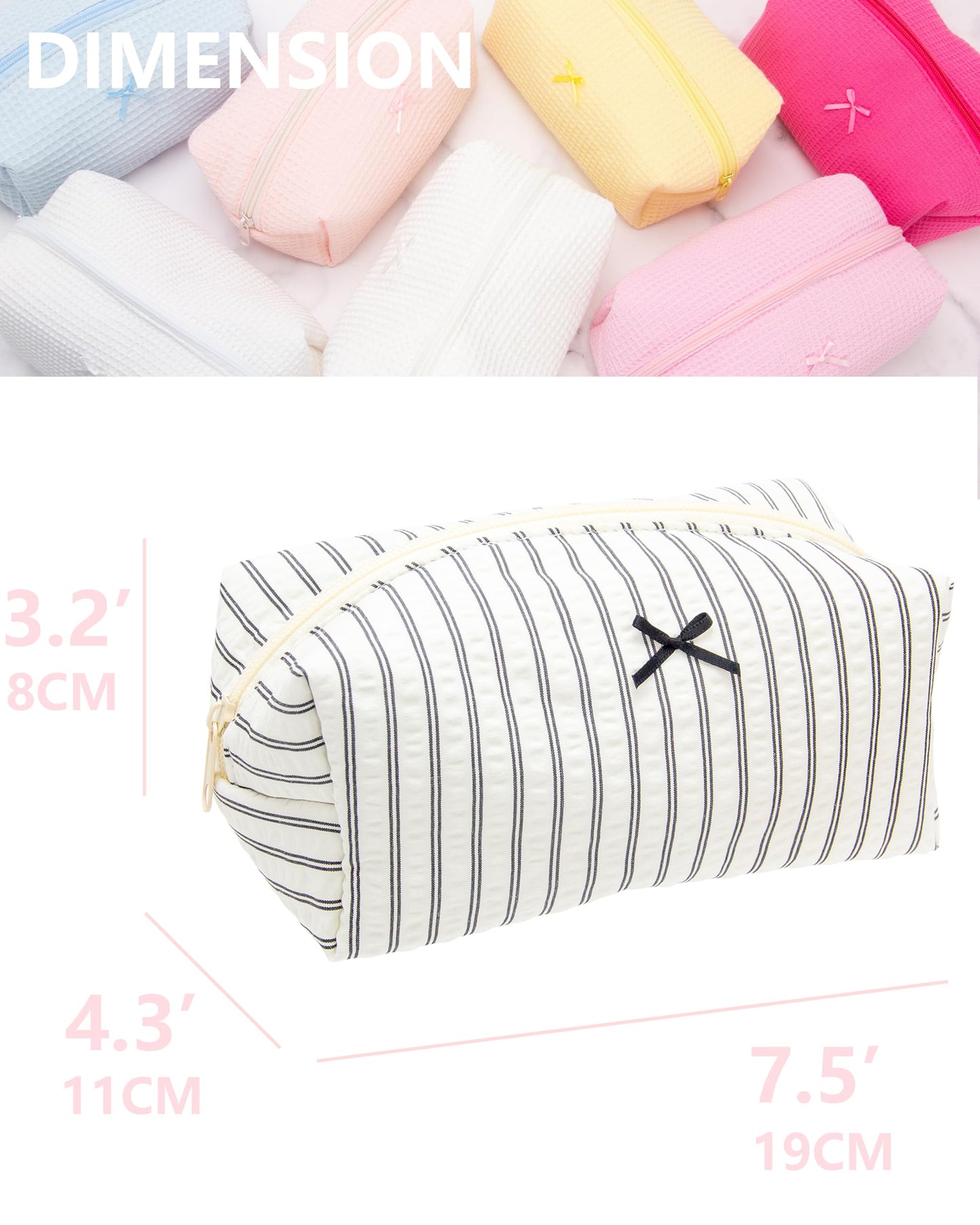 PAZIMIIK 6PCS Cozy Makeup Bag Small Aesthetic Travel Zipper Cosmetic Pouch for Women Make Up Beauty Accessories Brushes, Stripe Black