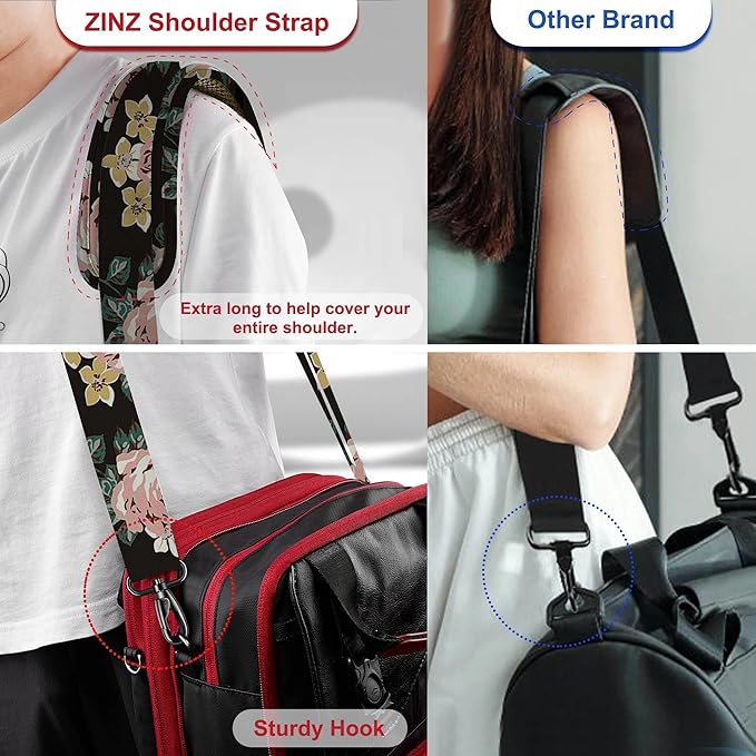 ZINZ 60" Universal Bag Strap with Ultra-Thick Fixed Breathable Pad Adjustable Heavy-Duty Shoulder Strap for Laptop Bag Crossbody Luggage Gym Bag Camera Bag and More,Black Flower