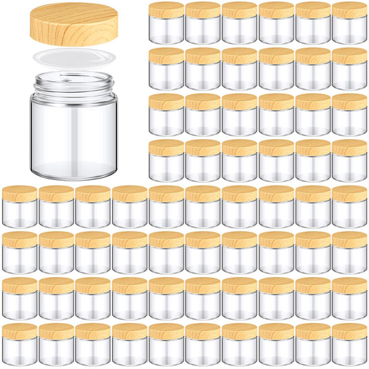 Norme 64 Pcs 4 oz Glass Jars with Lids Empty Small Glass Containers and Inner Liners Reusable Cosmetic Jars Round Airtight Bottles with Plastic Wood Grain Lids for Travel