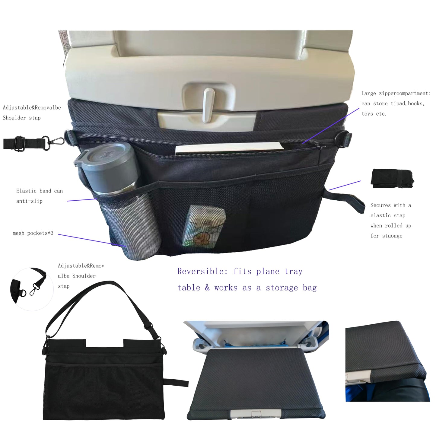 Febambu bine Airplane Seat Storage Organizer Tray Cover Crossbody Bag