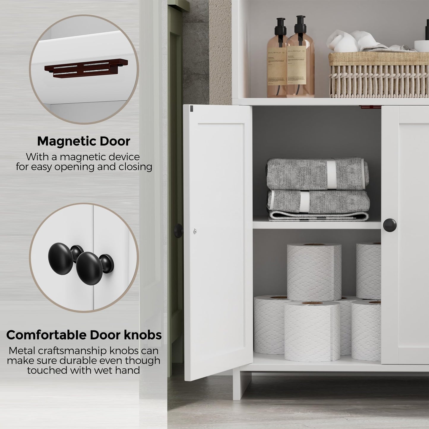 Homhedy Small Bathroom Storage Cabinet, Freestanding Toilet Paper Storage with 2 Doors and Shelves, Bathroom Organizers and Storage for Small Spaces, Laundry Room, 9.8" D x 19.7" W x 39.9" H, White