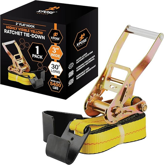Ratchet Straps Heavy Duty 3" x 30' – 16,200 lbs Break Strength Tie Down Straps with Flat Hooks, Ratcheting Cargo Straps for Truck, Trailer, Kayak, Motorcycle & Moving – 1 Pack