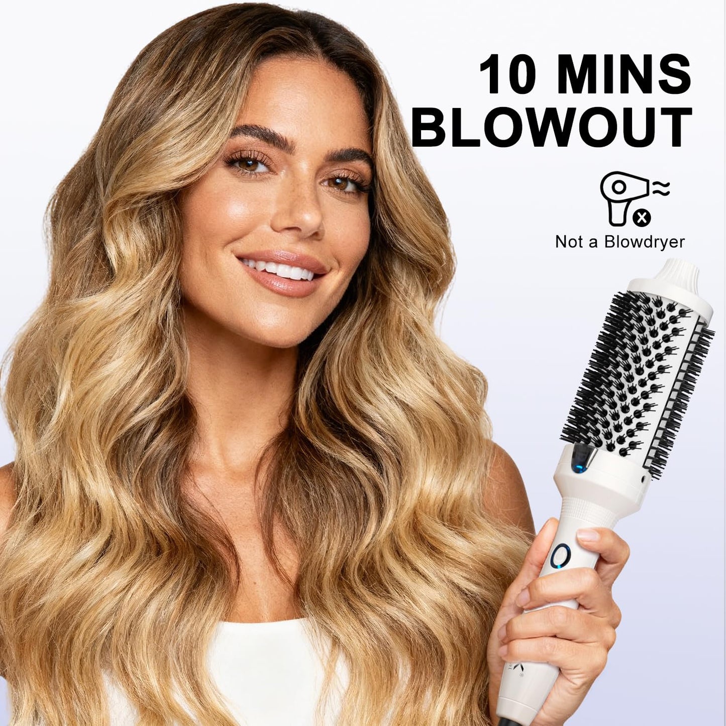 K&K Thermal Brush, White 1.77 Inch Heated Round Brush, Professional Heated Curling Ceramic Tourmaline Ionic Curling Iron, Hot Styling Volumizing Comb, Dual Voltage
