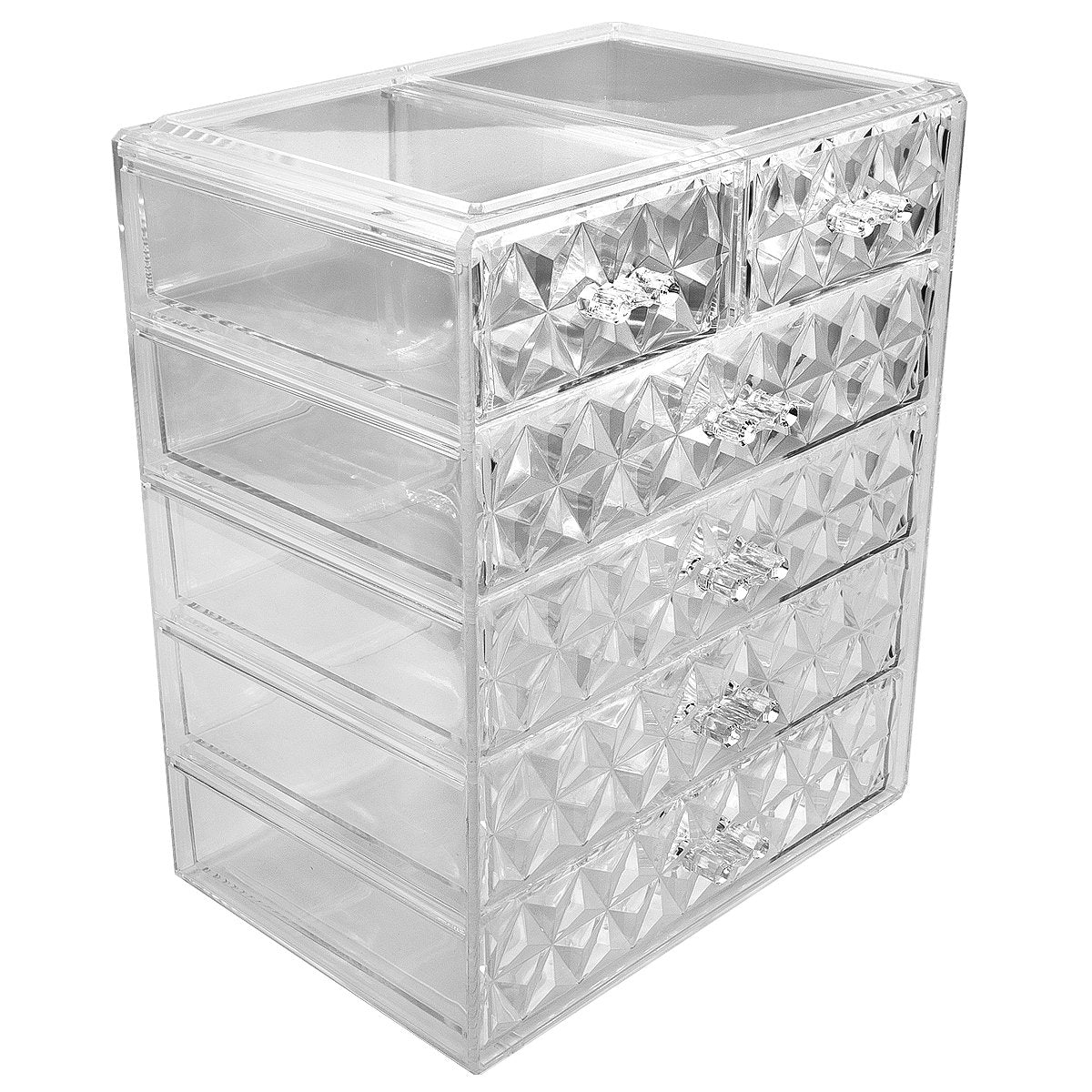 Sorbus Acrylic Makeup Organizer Set, 6-Drawer Vanity & Countertop Cosmetic Storage with Small & Wide Drawers, Diamond Makeup Storage for Brushes, Lipsticks, Jewelry – Holiday Gift for Women & Teens