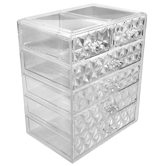 Sorbus Acrylic Makeup Organizer Set, 6-Drawer Vanity & Countertop Cosmetic Storage with Small & Wide Drawers, Diamond Makeup Storage for Brushes, Lipsticks, Jewelry – Holiday Gift for Women & Teens