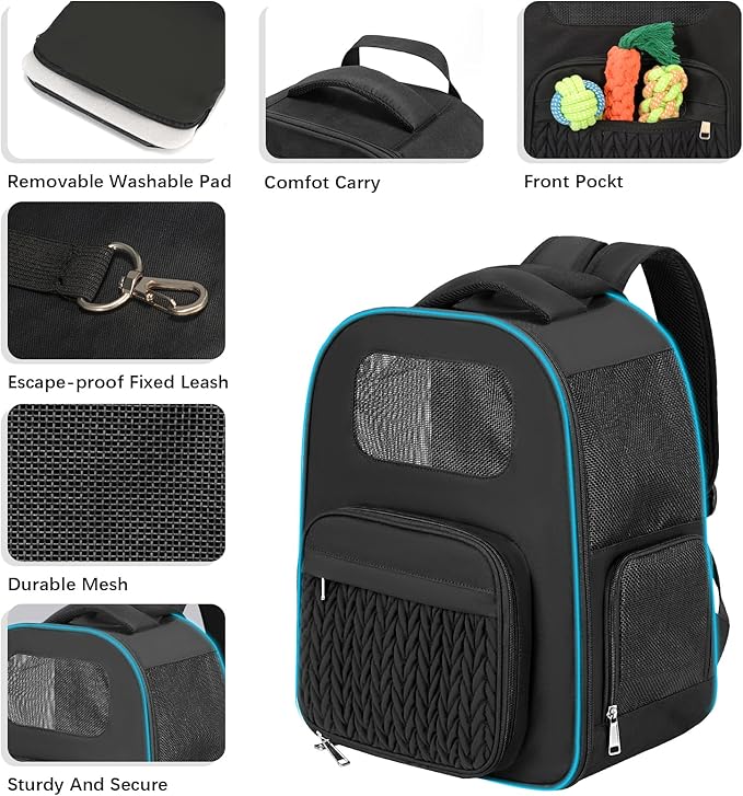 Pet Backpack Carrier for Small Dogs Cats, Airline Approved Travel Bag with Breathable Mesh, Lightweight Foldable Dog Carrier Backpack for Puppies & Kittens up to 15 lbs