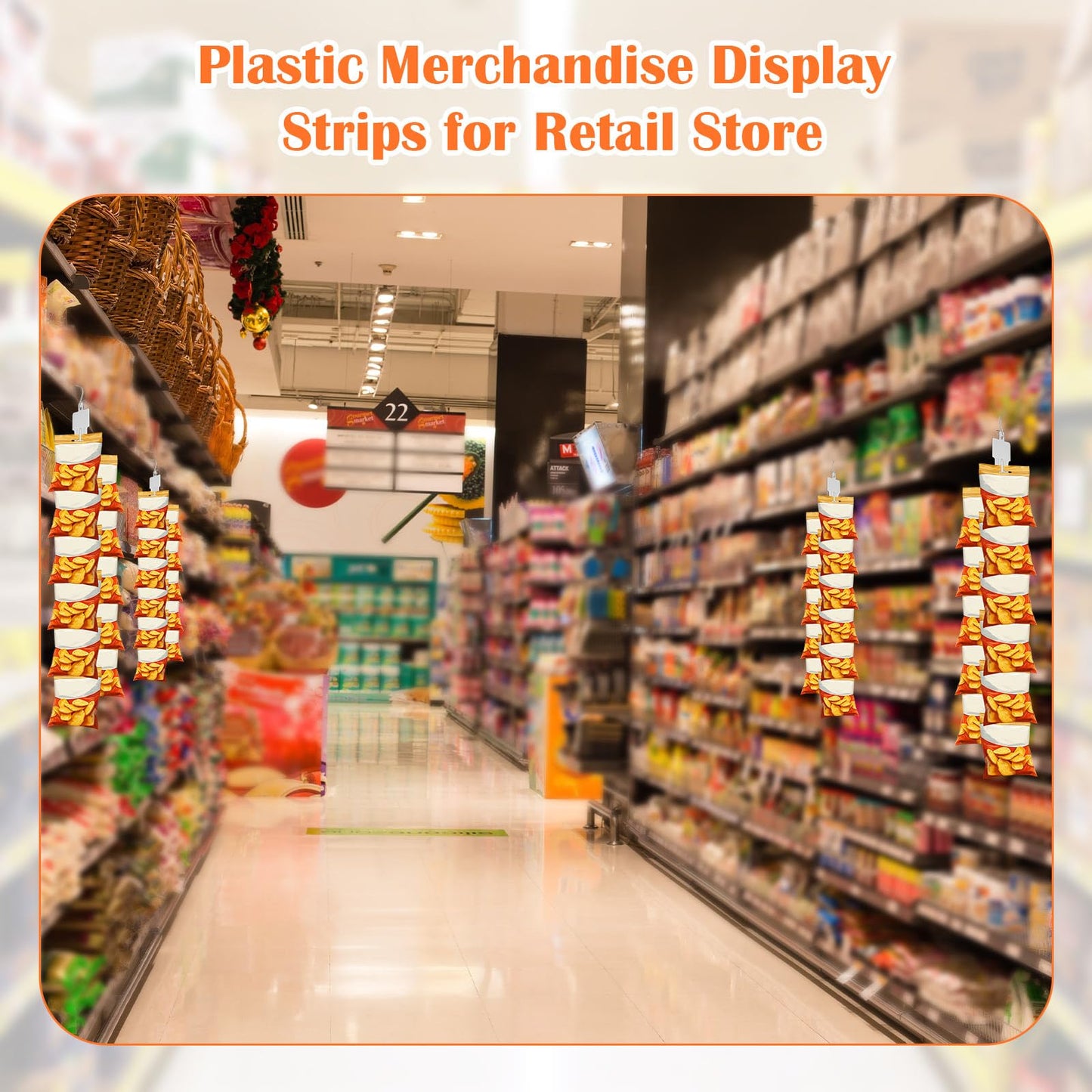 Tigeen 50pcs 12 Station Retail Hanging Merchandise Strips with S Hooks 21.3 Inch Plastic Display Strips with Removable Header Merchandise Display for Grocery Retail Store