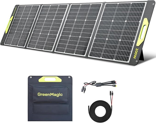 200W Portable Solar Panel, Greenmagic 200W Foldable Solar Panel Lightweight with Kickstands for Home, Camping, Boat, Shed Farm Camping RV Solar Generator, 23% High Efficiency