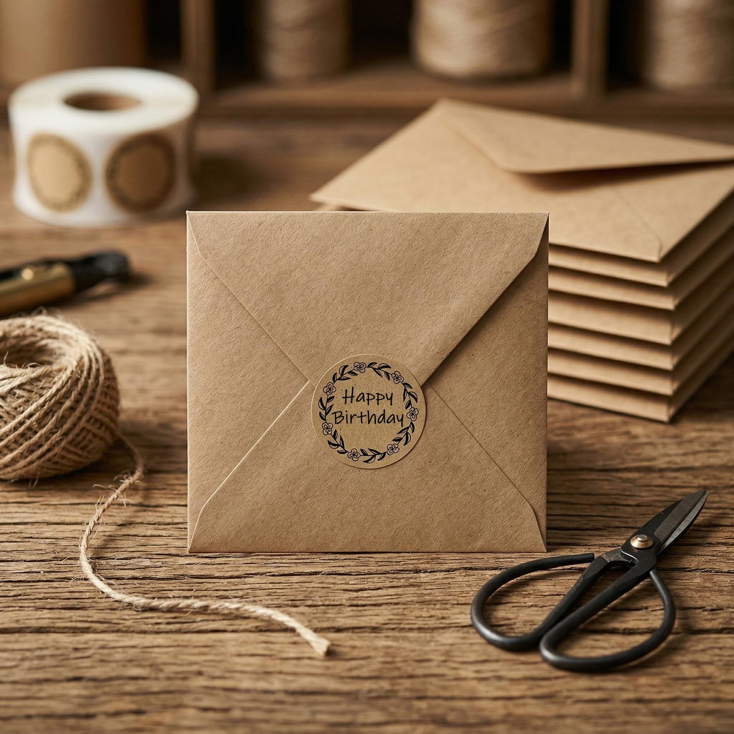 500PCS Kraft Paper Labels, 1.5" Round Floral Stickers for Packaging