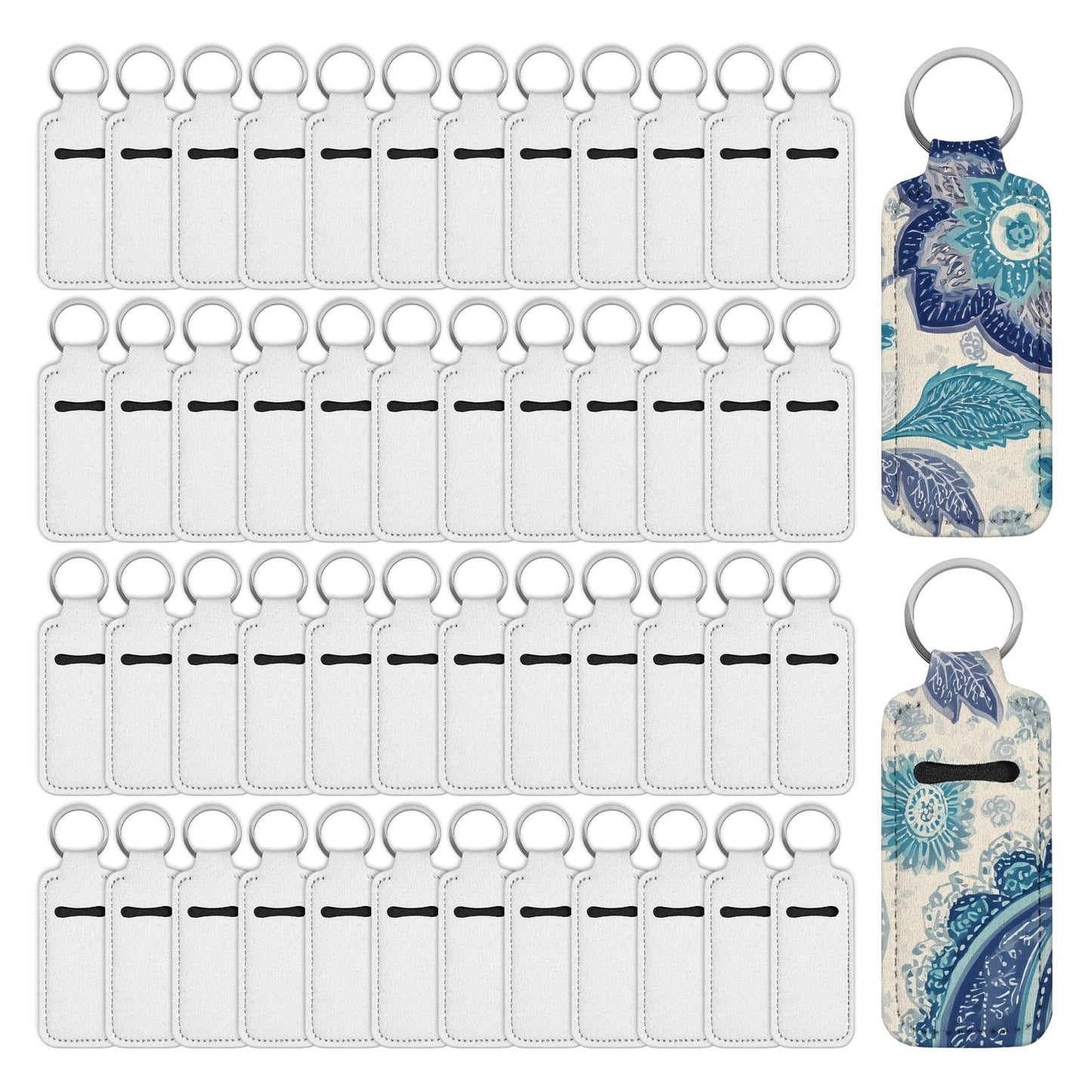 Pafeooui 48 Pcs Sublimation Lip Balm Keychain Holder, Blanks Neoprene Lipstick Protective Cases for Women DIY Travel Crafts White
