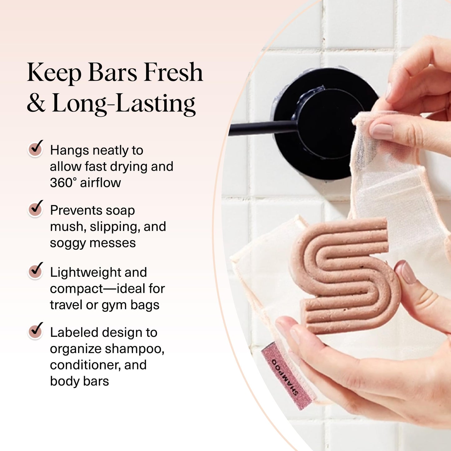 Kitsch Bar Soap Saver Pouch – Patented Mesh Soap Bag for Shampoo and Conditioner Bars - Extends Use & Prevents Soggy Mess - Recycled Beauty Bar Bag, Eco-Friendly - 2pc Set, Blush & Terracotta