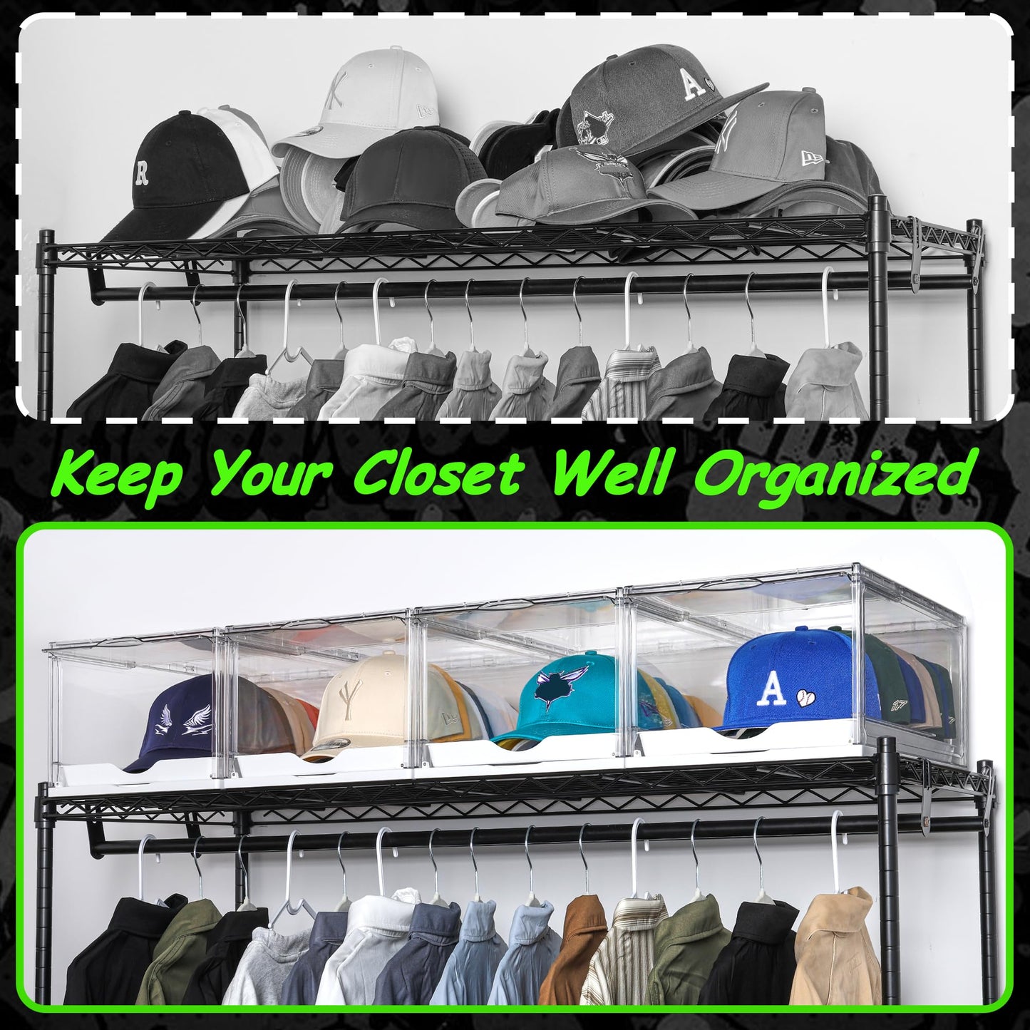 Vtopmart 2 Pack Clear Hat Organizer Drawer for Baseball Caps, Stackable Display Case with Magnetic Door, Each Holds 12 Hats