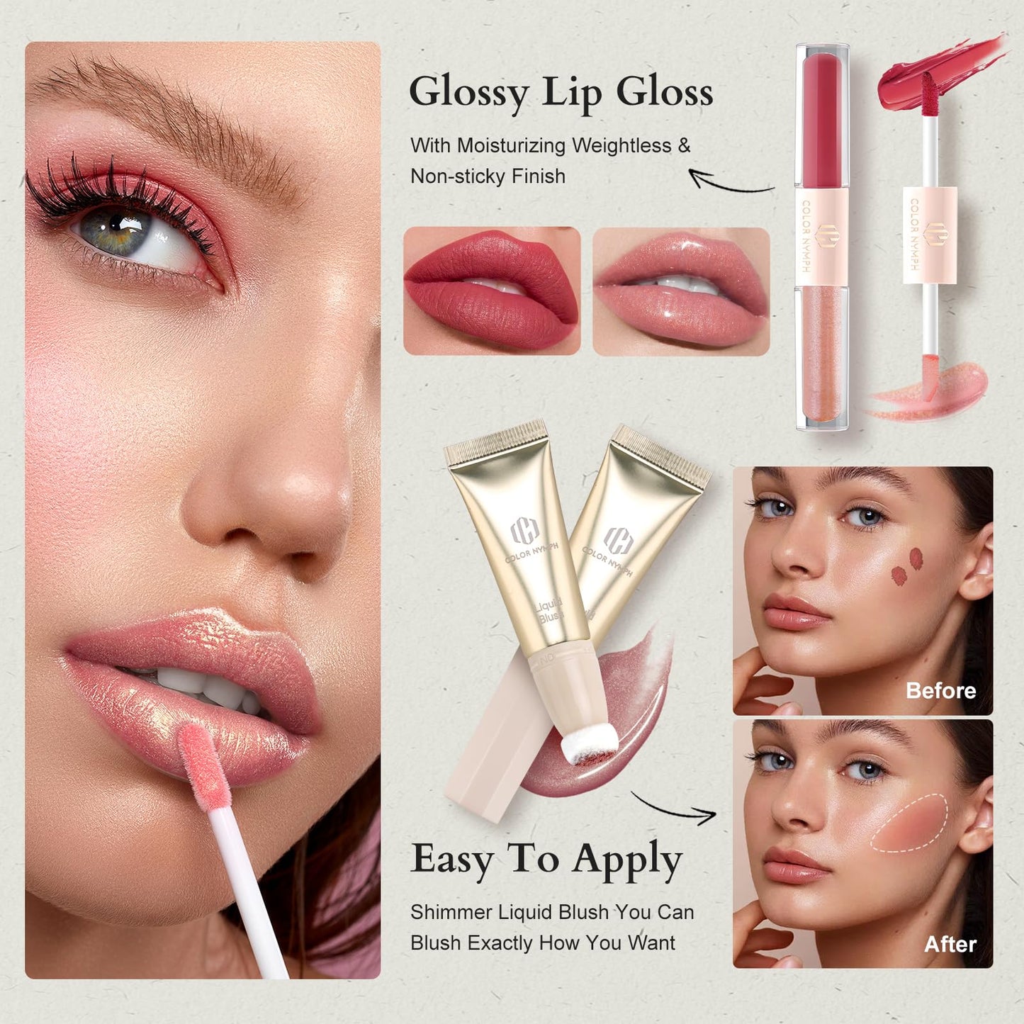 Color Nymph Makeup Sets For Women, Teen Girls With Travel-Friendly Makeup Kits Bag Included 9 Color Eyeshadow Palette Concealer Liquid Blush Eyeliner Lipgloss - #01