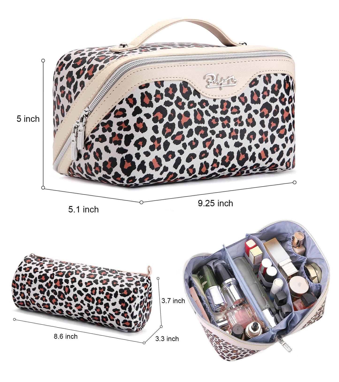 BOYATU Travel Makeup Bags Cosmetic Organizer Bag: 3 Pcs Set Large Capacity Make up Bag with Compartments - Waterproof Leather Toiletry Bags with Handle for Women (B-White)