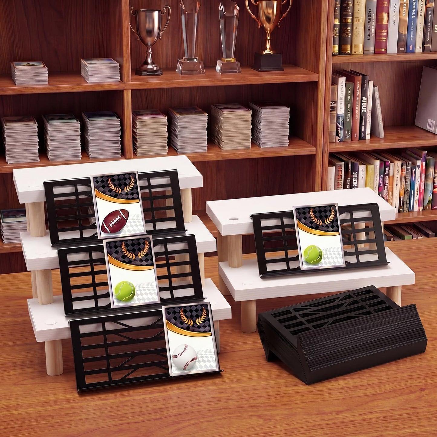Yalikop 24 Pcs Trading Card Risers for Display Case Acrylic Modular Display Risers for Cardshow Vendor Sport Card Board Game(Horizontal Hollow)