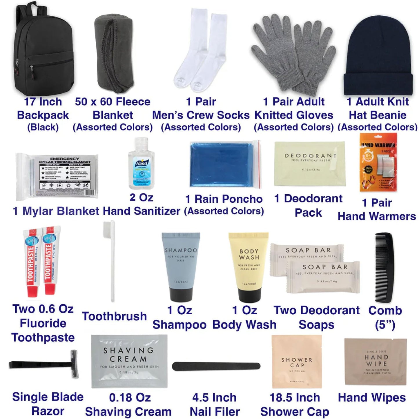 Individually Wrapped Personal Travel Hygiene Kits for Homeless, 24 Piece Set Backpack Camping Hygiene Kit Essentials
