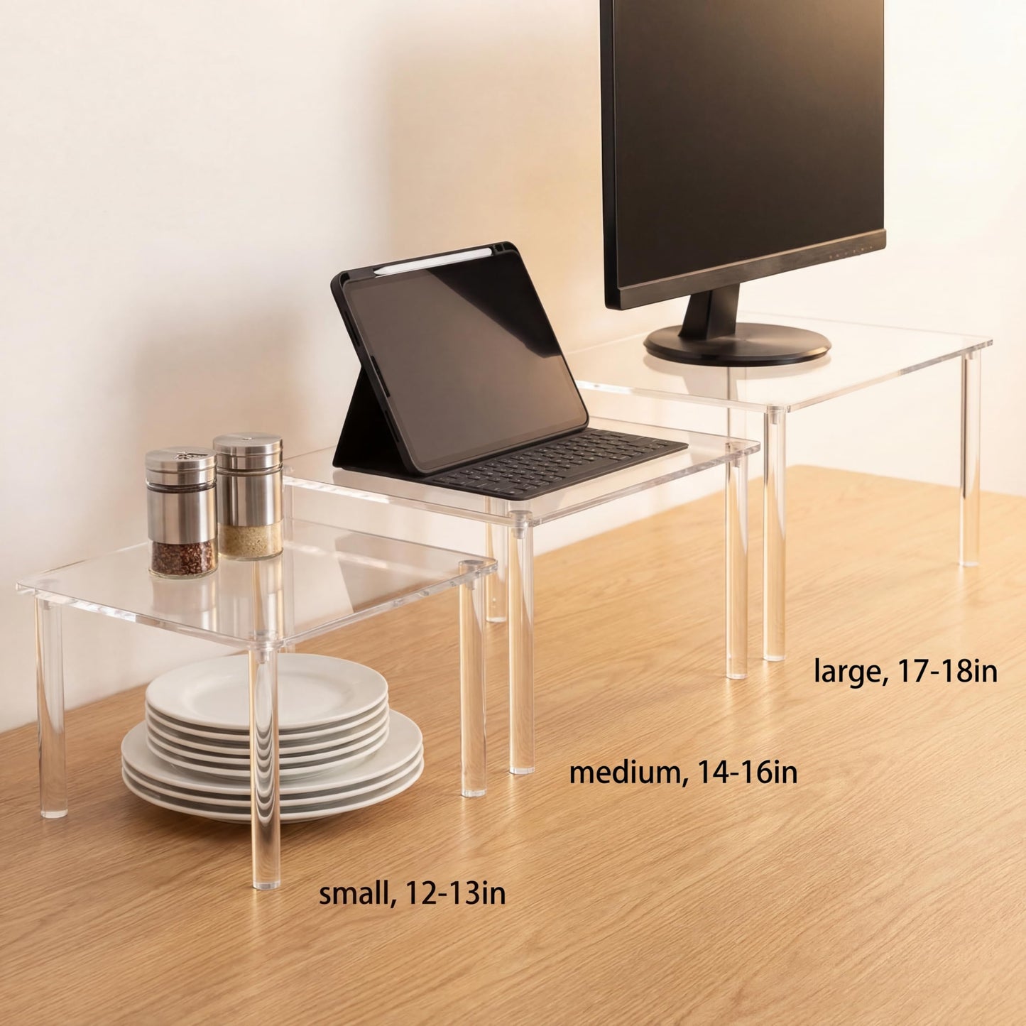 RattanView 2 Pcs 14 Inch Acrylic Risers Display Stands Rectangular 4-leg Acrylic Plant Stand, 6mm Thick Clear Shelf Riser Display Stands for Decor Collectibles Figures and Item Photography