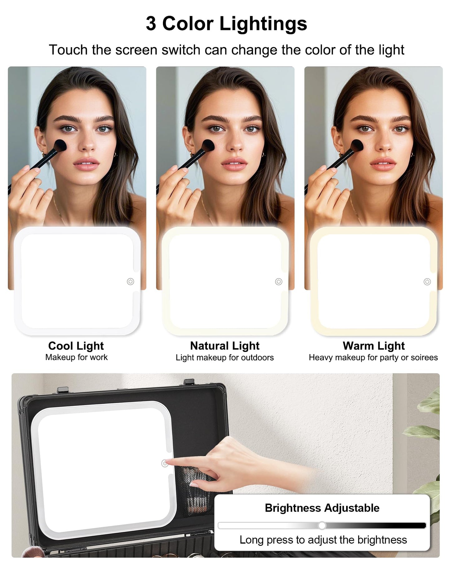 Relavel Makeup Case, Makeup Bag with LED Mirror Makeup Organizer Large Cosmetic Bags Travel Train Case for Women, Portable Vanity Makeup Box with Rechargeable Light up Mirror and Adjustable Dividers