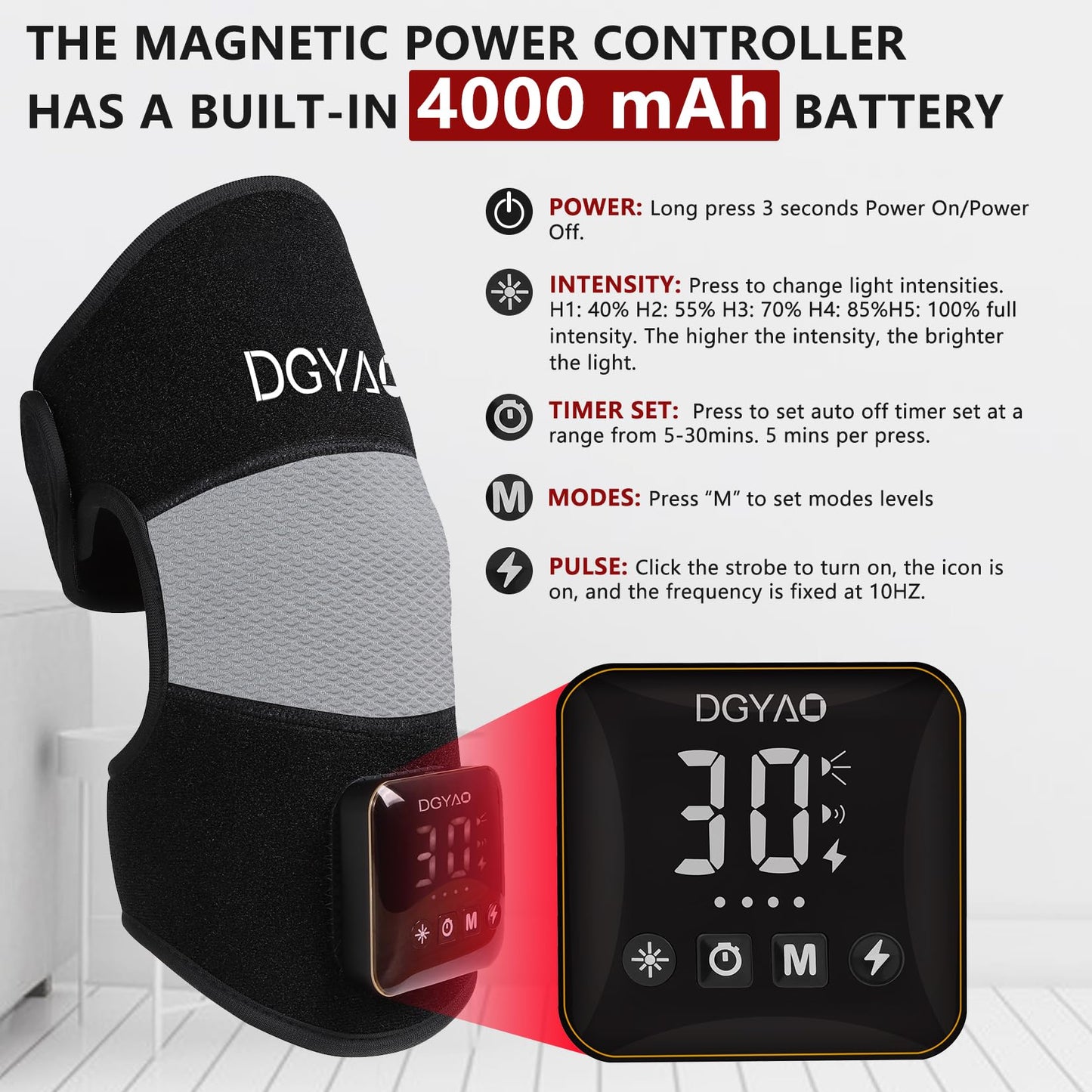 TUOYR Cordless Red Light Therapy for Knee Pain Relief 4000mAh Battery Portable Wireless Near Infrared Light Therapy Devices Wearable Wrap for Arm Elbow Muscle Relax Treatment Pad