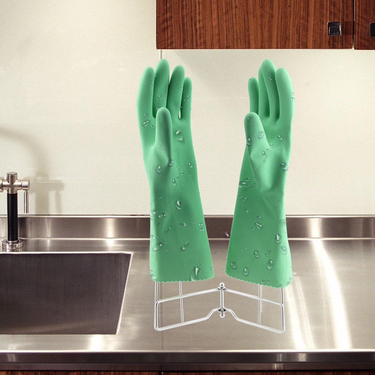 LEKUSHA Stainless Steel Dish Gloves Holder, Space-Saving Drying Rack, Silver