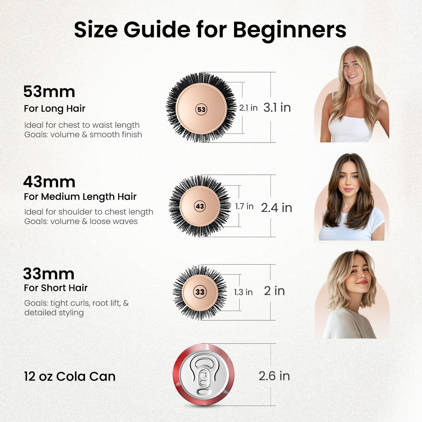 AIMIKE Round Hair Brush, 2.1 inch Nano Ion Thermal Ceramic Tech, Large Round Brush for Blow Drying & Styling, Maximum Volume and Shine, Barrel 2.1 inch, for Thick Curly Hair, Unisex