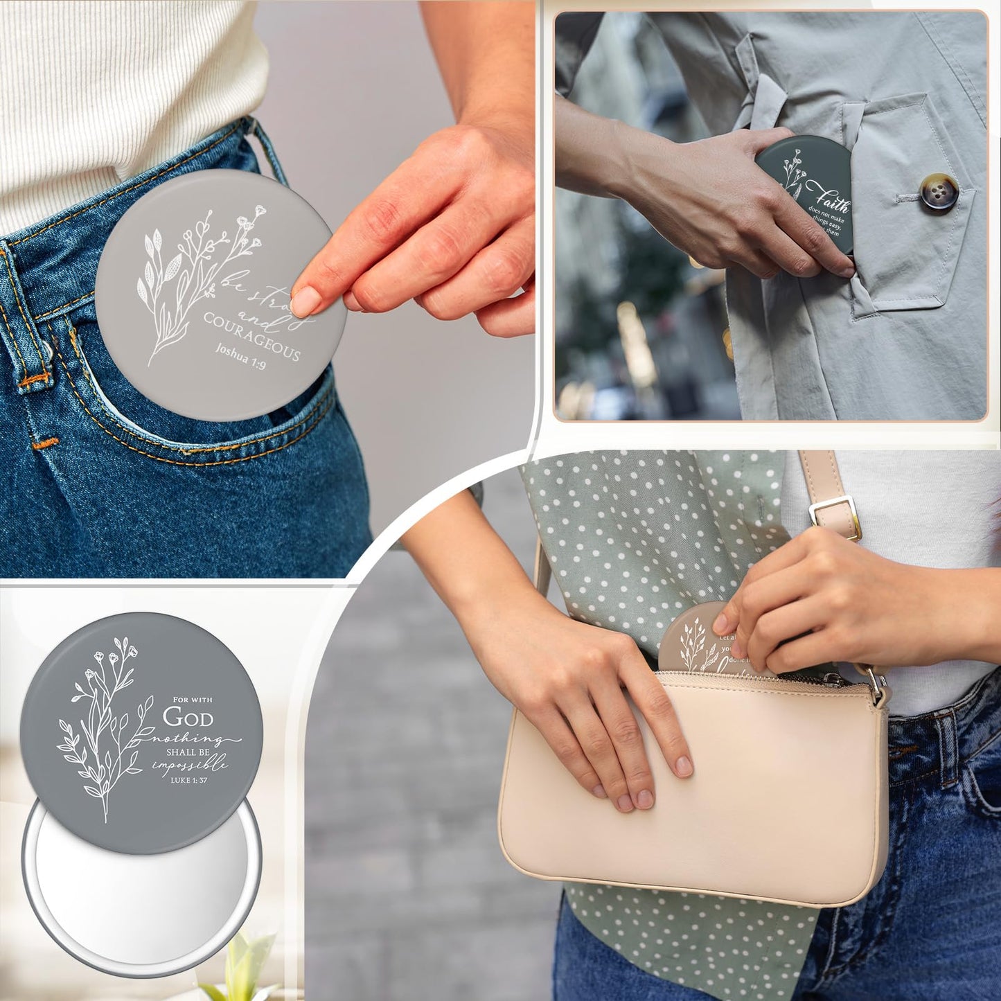 GlikCeil 40 Pcs Christian Compact Mirror Bulk for Women Inspirational Bible Verse Pocket Mirrors Mini Purse Makeup Mirror Christian Church Gift for Women VBS Church Party Favors