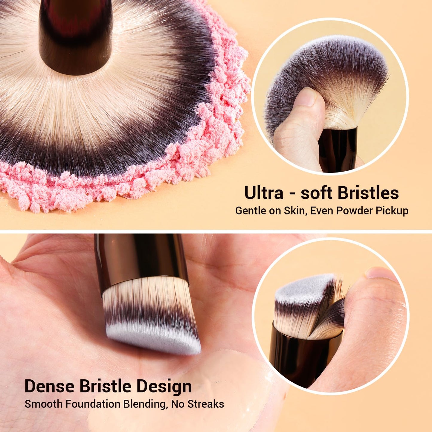 MAANGE Makeup Brush Set Double-ended Kabuki Makeup Brushes For Foundation Contour Liquid Powder Concealer Eye Shadows Cream Cosmetics Blending Blush Makeup Tools (Coffee Brown, 5 PCS)