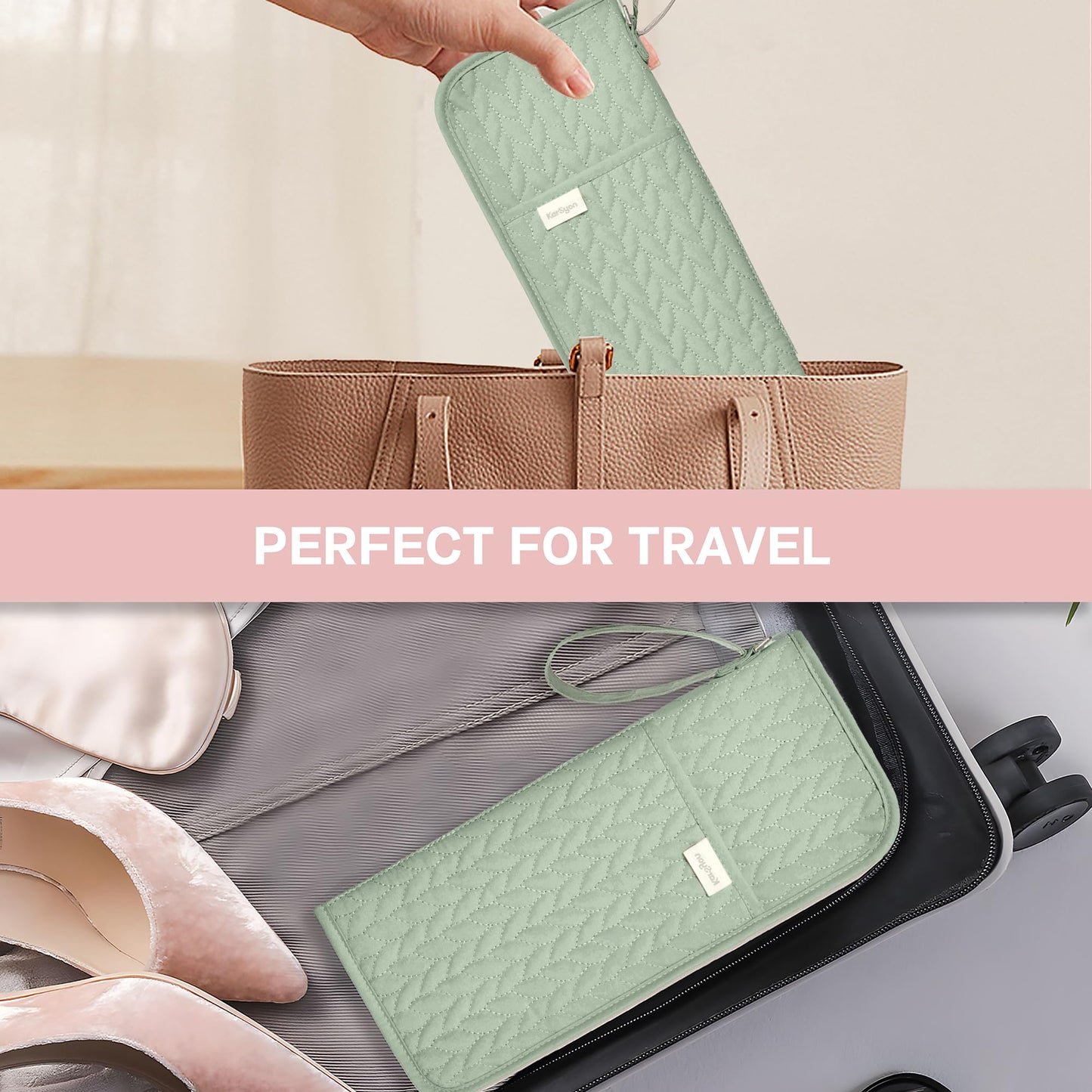 KarSyon Hot Tools Organizer Heat Resistant Mat Case Hair Tools Holder Travel Bag Portable Hair Styling Tools Cover Pouch for Curling Iron,Flat Iron,Hair Straightener (Sage Green)