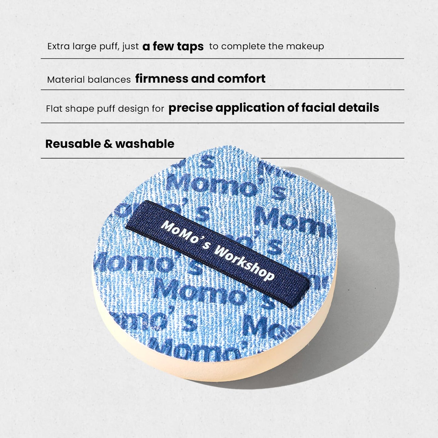 Momo's Workshop Blue Denim Makeup Sponges,Super Soft Blenders for Liquid Foundation, Dual Design (Egg + Flat Edge), Natural Skin-Like Finish, Makeup Puffs for Blending,Travel Friendly,2pcs