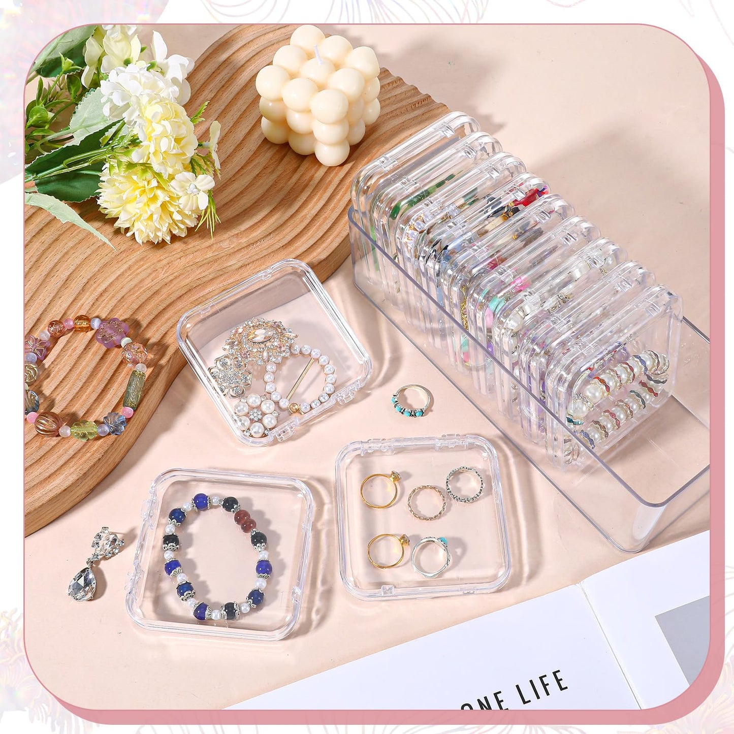 Giloaou 2 Pack Acrylic Jewelry Organizer Box with 24 Portable Small Cases – Clear Storage Tray for Bracelet, Crystal, Ring & Earring Containers, Open Design (Boxes Hold Small Cases)