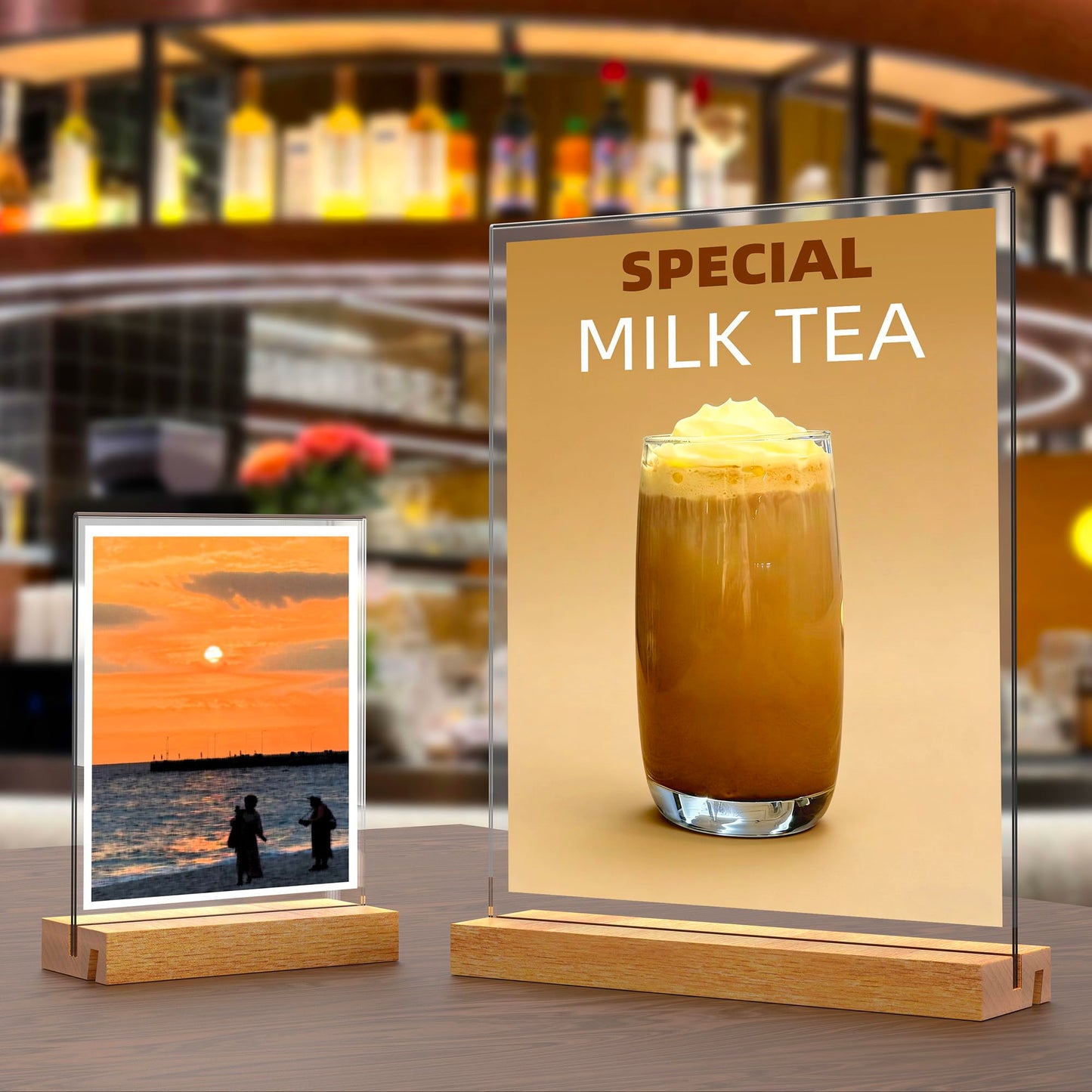 JDEA Acrylic Sign Holder with Wood Base 8.5x11 Inch Vertical and Slant Displays (2 Pack 8.5*11")