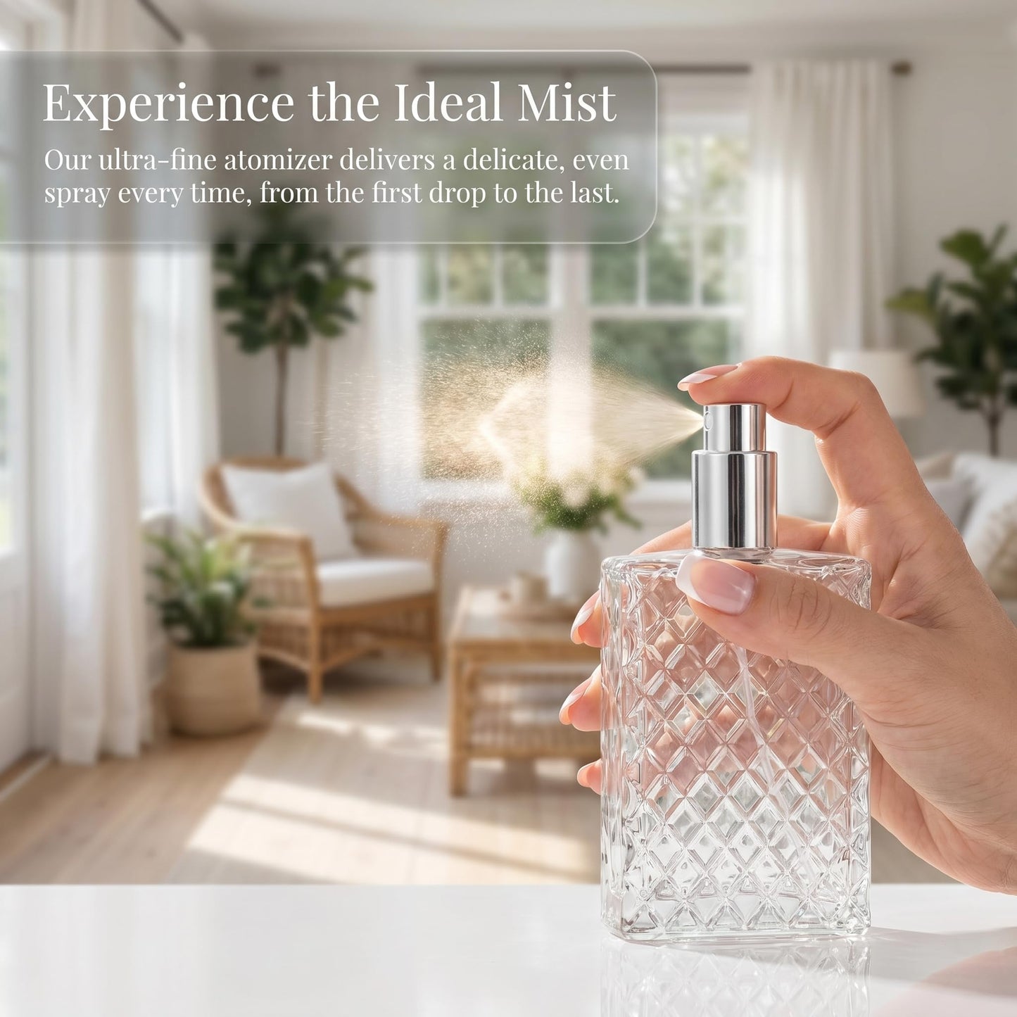 Lawei 6 Pack Refillable Spray Bottles Perfume Atomizer, 100ML 3.4oz Glass Empty Fine Mist Spray Bottle, Clear Portable Square Fragrance Dispenser Bottle with Sprayer for Travel, Silver