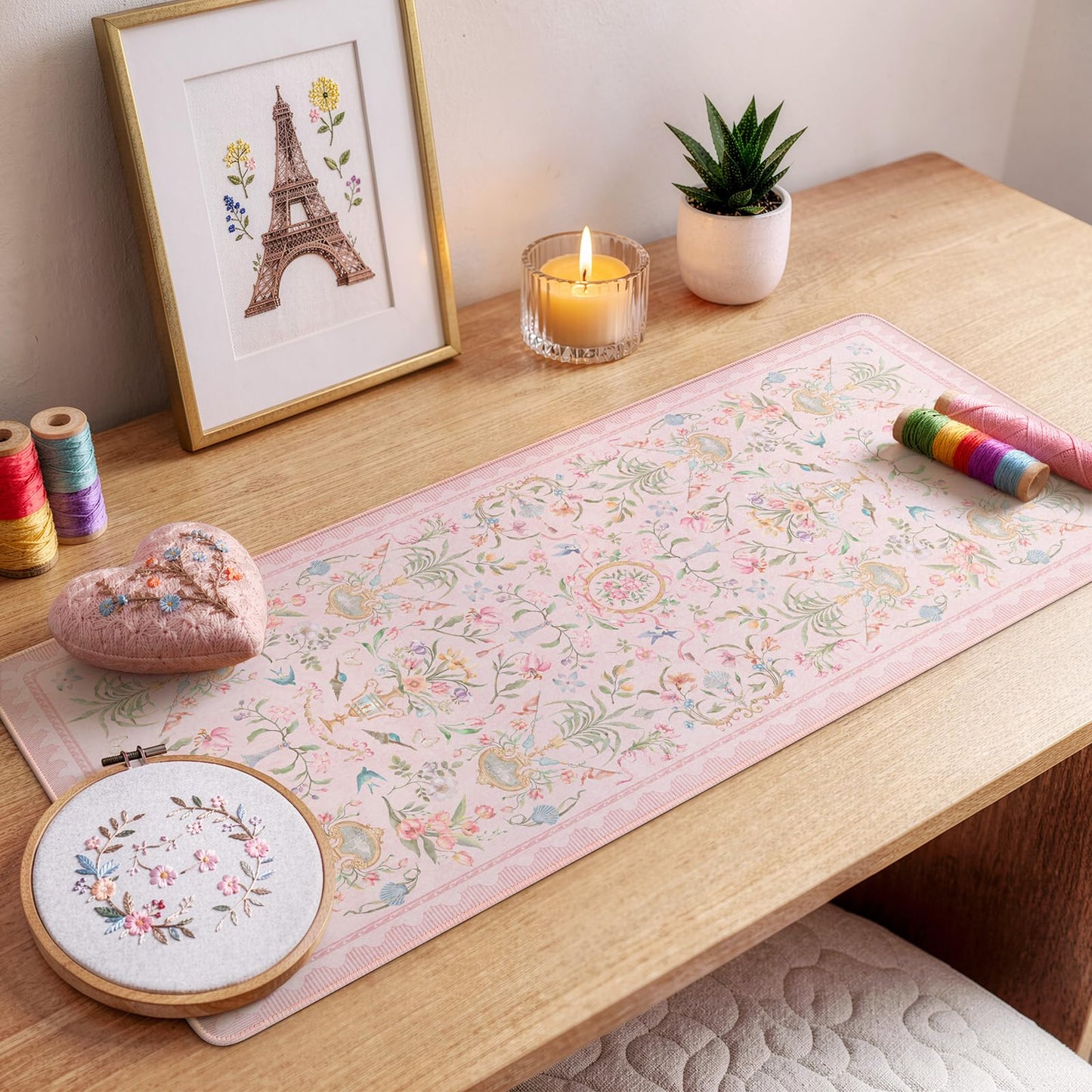 HAOCOO Cute Mouse and Keyboard Pad, 31.5" x 11.8" XL Mouse Pad, Stitched Edge Computer Mats for Desktop, Non-Slip Long Mouse Pad for Desk Accessories, Office Daily Use Desk Setup(Pink)