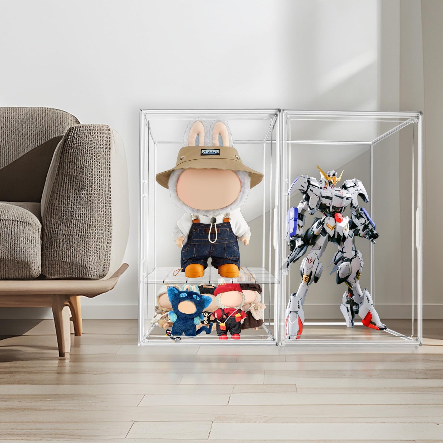 23.6'' Extra Large Acrylic Display Case for Collectibles Adjustable Clear Display Cases 13.8'' x 12.2'' x 23.6'' Big Storage Box Figures Trophy Case Boot Organizer Dustproof Showcase with a Divider