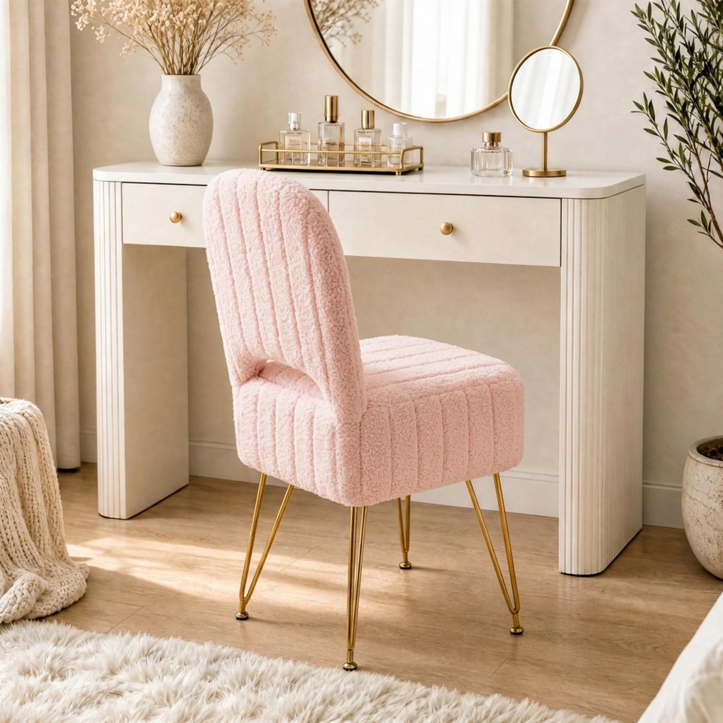 Garvee Vanity Stool Chair with Backrest, Square Ottoman with Hidden Storage Compartment, Soft Teddy Fabric, 280 Lbs Weight Capacity, Modern Style for Bedroom Living Room,Pink,Small