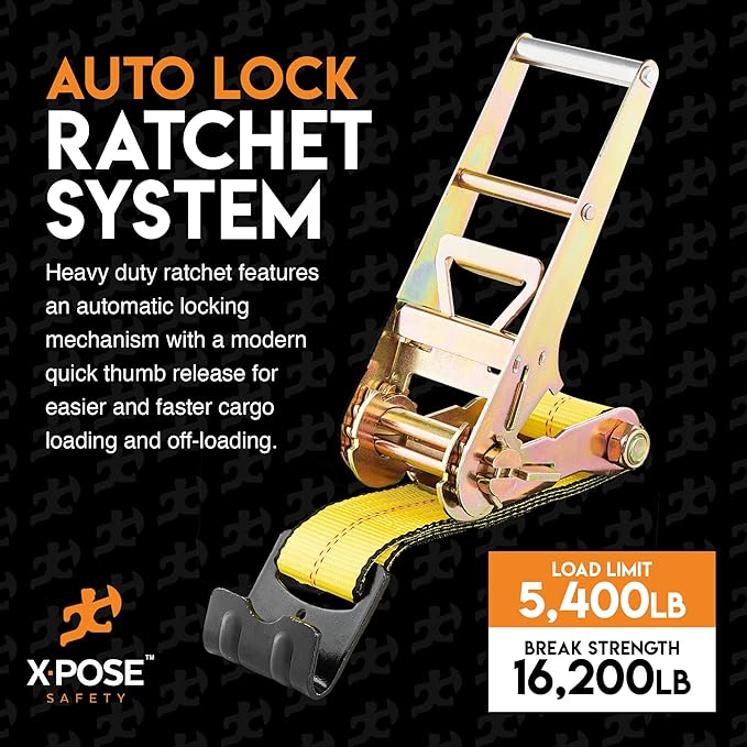 Ratchet Straps Heavy Duty 3" x 30' – 16,200 lbs Break Strength Tie Down Straps with Flat Hooks, Ratcheting Cargo Straps for Truck, Trailer, Kayak, Motorcycle & Moving – 10 Pack