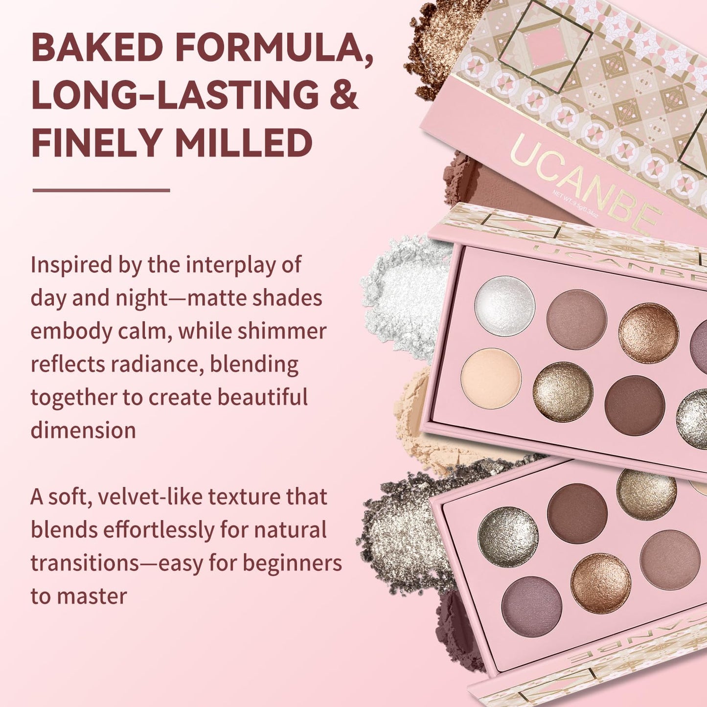 UCANBE Baked Eyeshadow Palette Set, Matte & Shimmer Metallic Eye shadow, High Pigment Makeup Palette, Soft Blendable & Long-Lasting,Velvety Texture (02 Matte & Shimmer)