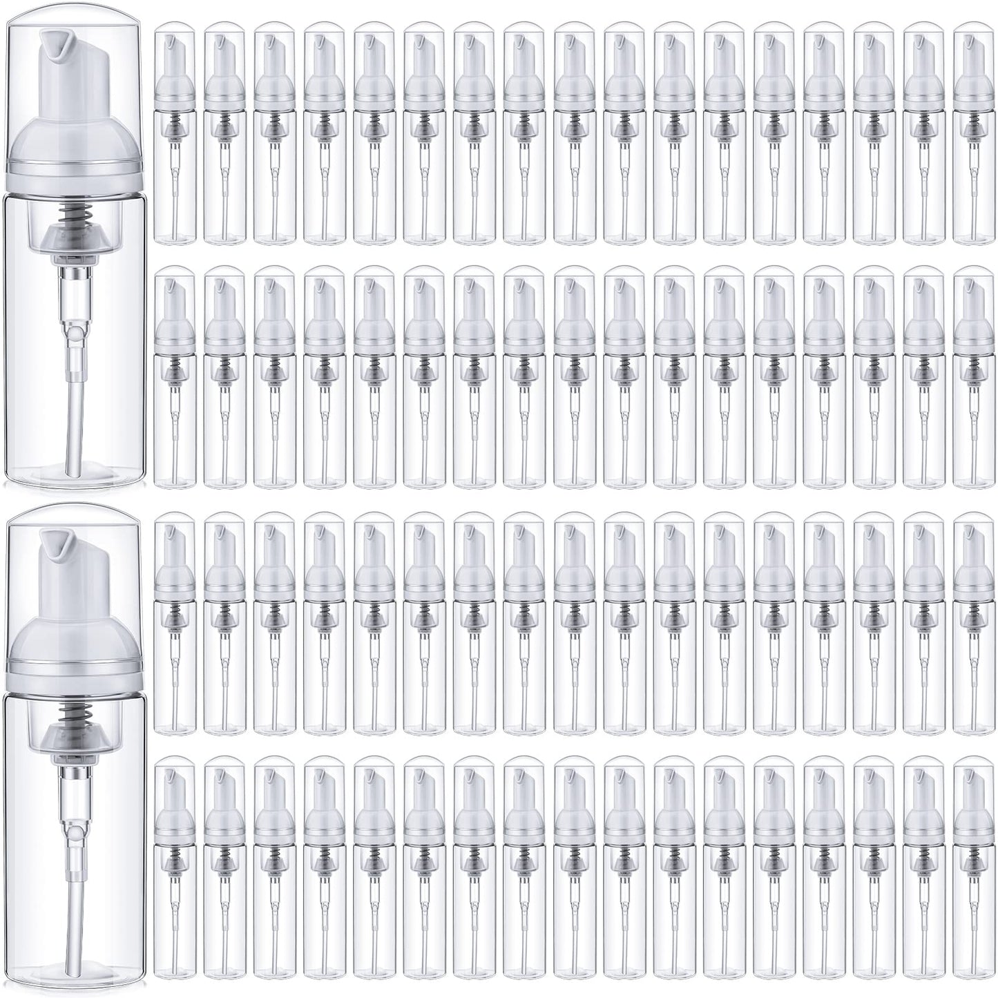 70 Pcs 2 oz Plastic Foam Soap Dispensers Refillable Lash Shampoo Bottles with Pump Mini Eyelash Cleaning Foam Bottle Dispenser for Refillable Travel Cosmetics (Transparent)