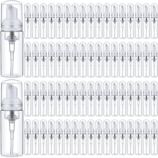 70 Pcs 2 oz Plastic Foam Soap Dispensers Refillable Lash Shampoo Bottles with Pump Mini Eyelash Cleaning Foam Bottle Dispenser for Refillable Travel Cosmetics (Transparent)