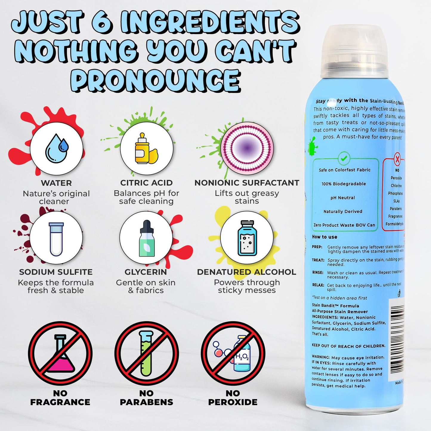 Stain Bandit Stain Remover Spray | Non-Toxic Stain Remover Family Safe Formula | Bag-On-Valve 360° Continuous Spray Bottle | Cleaner for Clothes, Upholstery, Carpet & Car Seats 4.2 Oz, (Pack of 3)