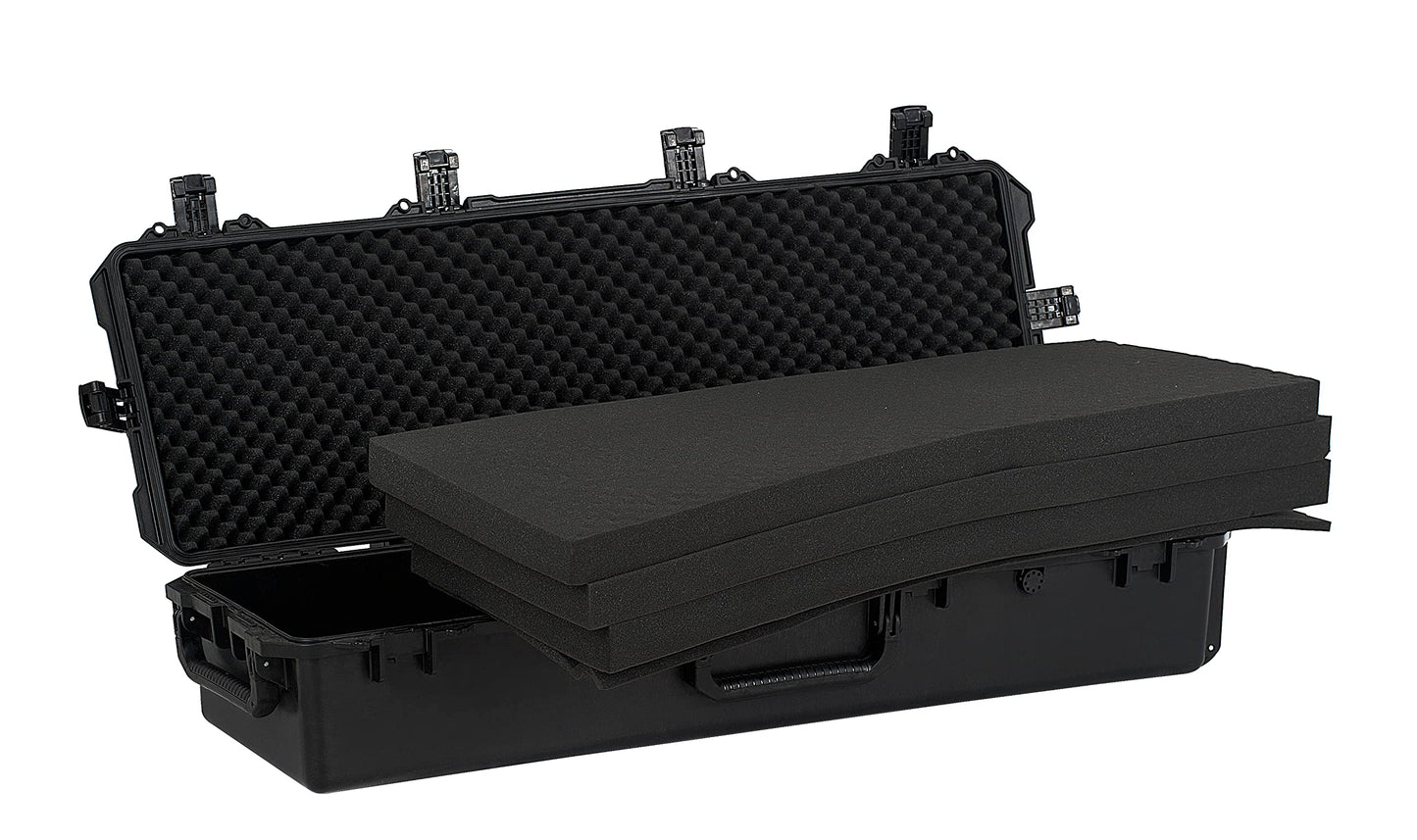 MEIJIA Portable Rolling Waterproof All Weather Rifle Hard Case with Wheels,Customizable Fit Foam Inserted, Elegant Black,47.1"X16.5"X9.2"
